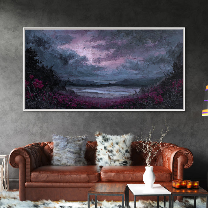 Storm Clouds over an Abandoned Field Framed Canvas Print, Dark Art, Contemporary Art, Living Room Decor, Fine Art, Nocturne, DAR-2x1-10