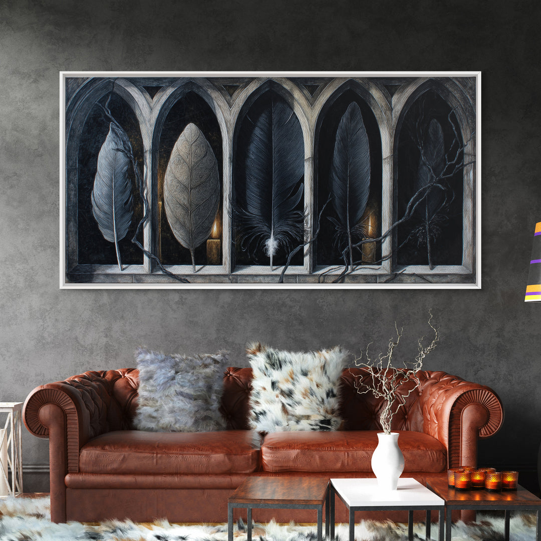 Gothic Cathedral Window Framed Canvas Print, Dark Art, Room Decor, Living Room Decor, Fine Art, Nocturne, Digital Art, DAR-2x1-12