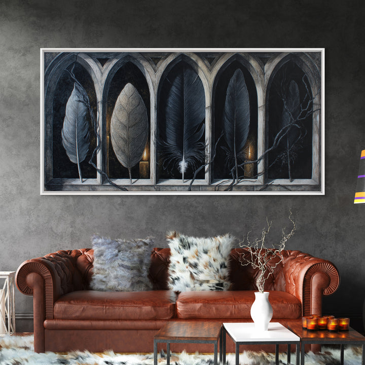 Gothic Cathedral Window Framed Canvas Print, Dark Art, Room Decor, Living Room Decor, Fine Art, Nocturne, Digital Art, DAR-2x1-12