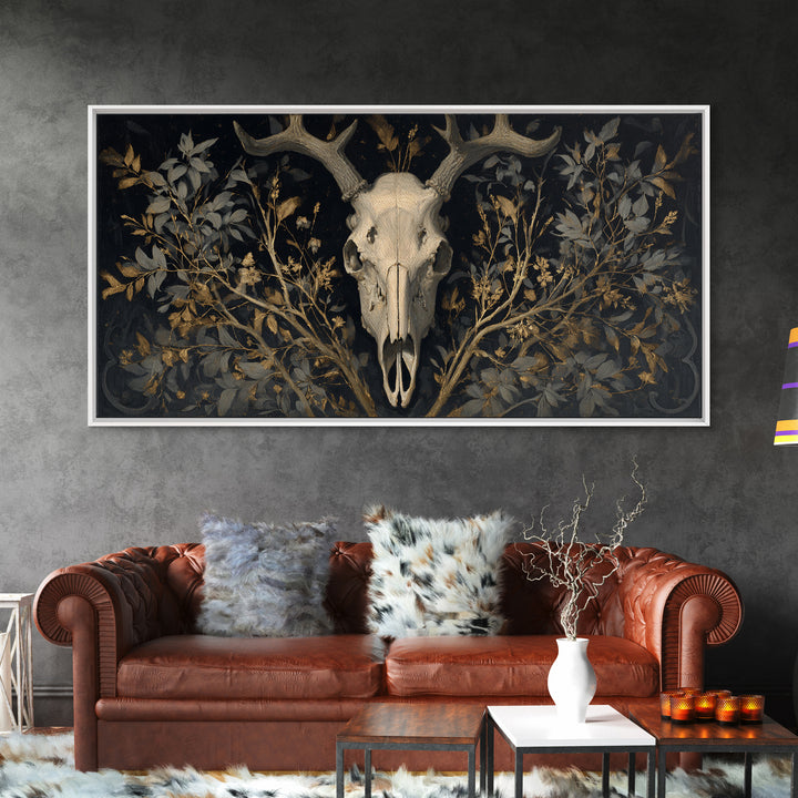 Shadowy Deer Skull Canvas Print, Dark Art, Oil Painting, Living Room Decor, Nocturne, Gothic Wall Decor, Man Cave Decor, DAR-2x1-31