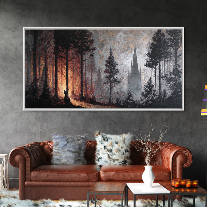 Owl in a Midnight Pine Forest Framed Canvas Print, Dark Art, Art Print, Living Room Decor, Fine Art, Nocturne, Halloween Art, DAR-2x1-90