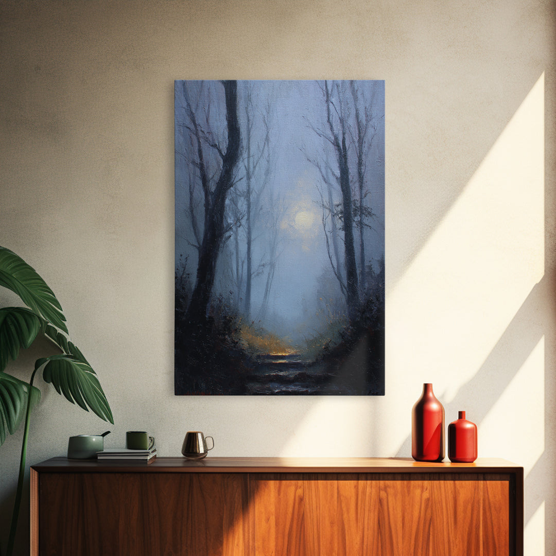 Moonlit Forest Path Canvas Print, Dark Art, Original Painting, Living Room Decor, Fine Art, Nocturne, Gothic Art, Horror Decor, DAR-2x3-35