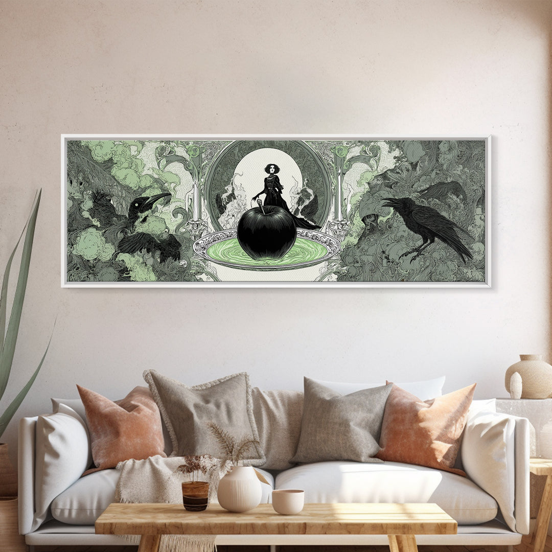 The Poisoned Apple, Decadent Line Art, Extra Wide Wall Art, Dark Fantasy Wall Art, Framed Canvas Print, Halloween Wall Art