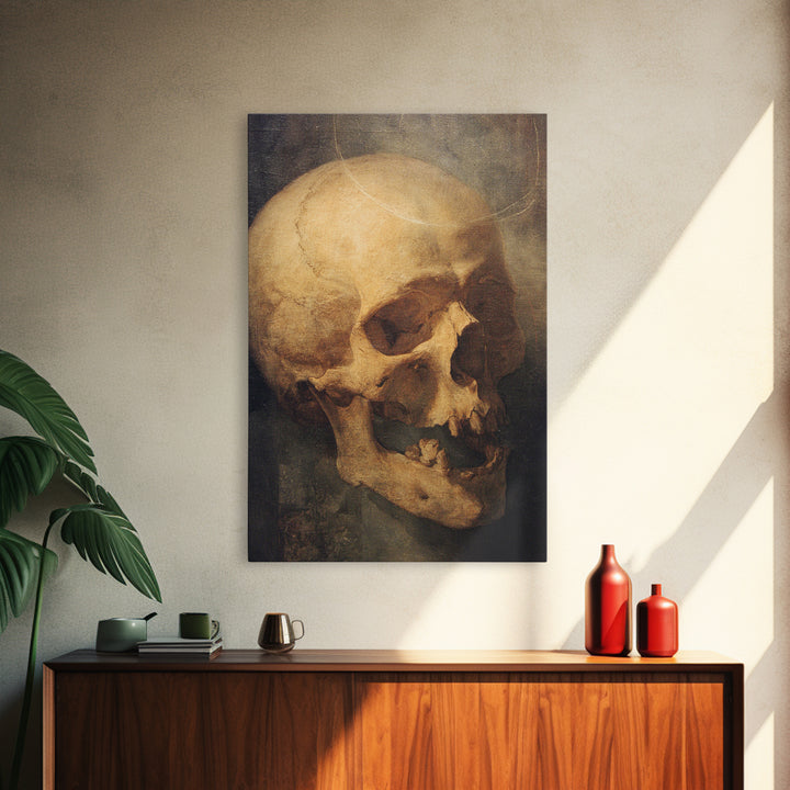 The Talking Skull, Dark Renaissance Art, Vertical Wall Art, Dark Halloween Decor, Framed Canvas Print, Halloween Wall Art