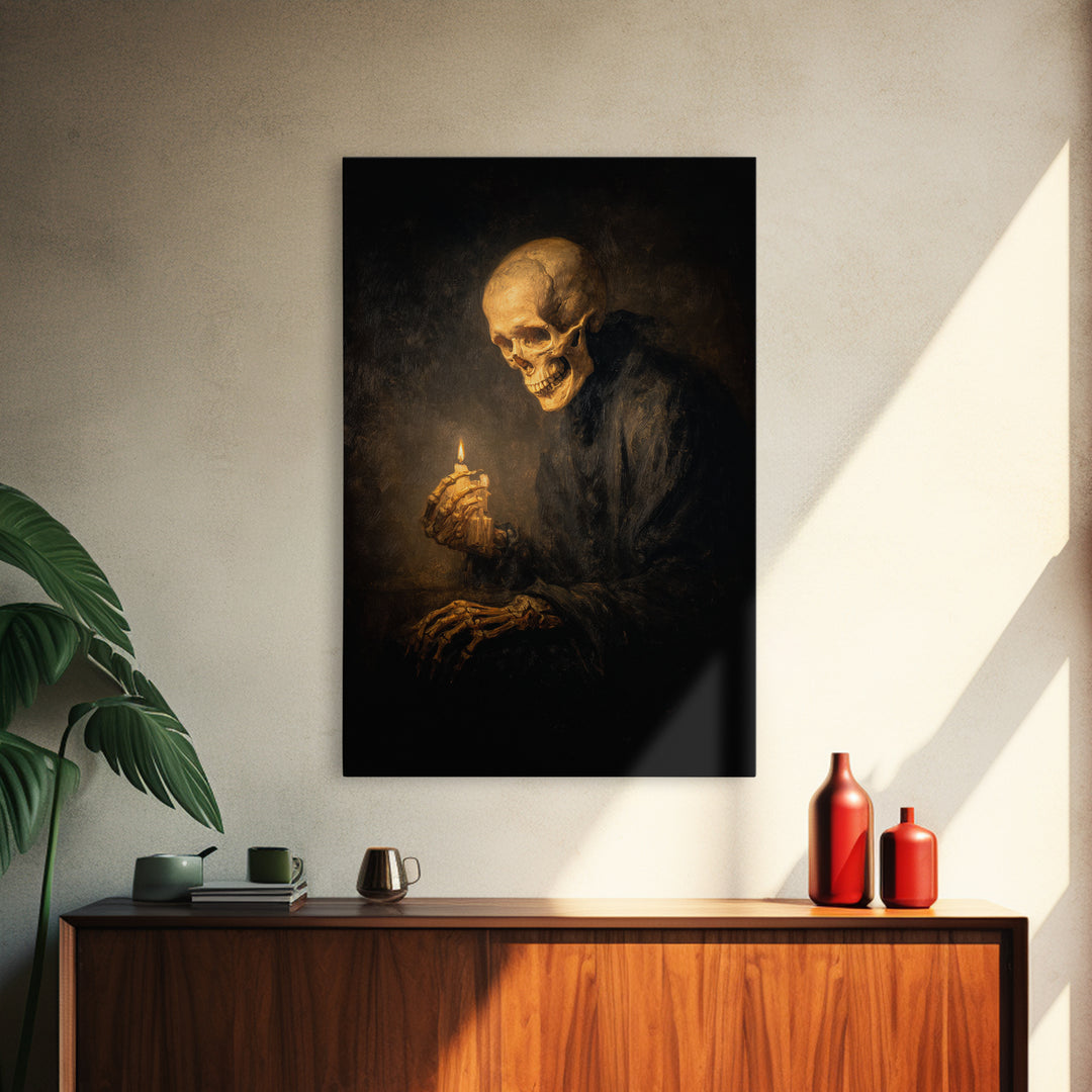 The Talking Skull, Dark Romantic Horror Art, Vertical Wall Art, Dark Halloween Decor, Framed Canvas Print, Halloween Wall Art