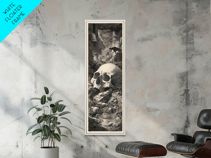 The Talking Skull, Architectural Etching Art, Tall Narrow Wall Art, Dark Fantasy Wall Art, Framed Canvas Print