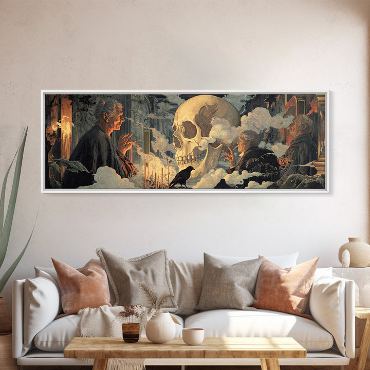 The Talking Skull, Apocalyptic Romantic Art, Extra Wide Wall Art, Macabre Wall Art, Framed Canvas Print, Halloween Wall Art