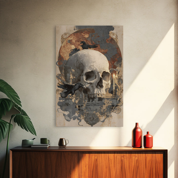 The Talking Skull, Decadent Gothic Art, Vertical Wall Art, Macabre Wall Art, Canvas Print, Halloween Wall Art, Seasonal Home Decor