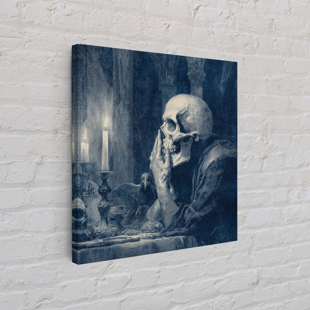 The Talking Skull, Dark Symbolist Art, Square Wall Art, Dark Halloween Decor, Framed Canvas Print, Halloween Wall Art