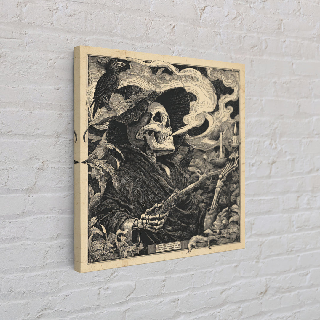 The Talking Skull, Macabre Folk Print Art, Square Wall Art, Gothic Horror Wall Art, Canvas Print, Halloween Wall Art