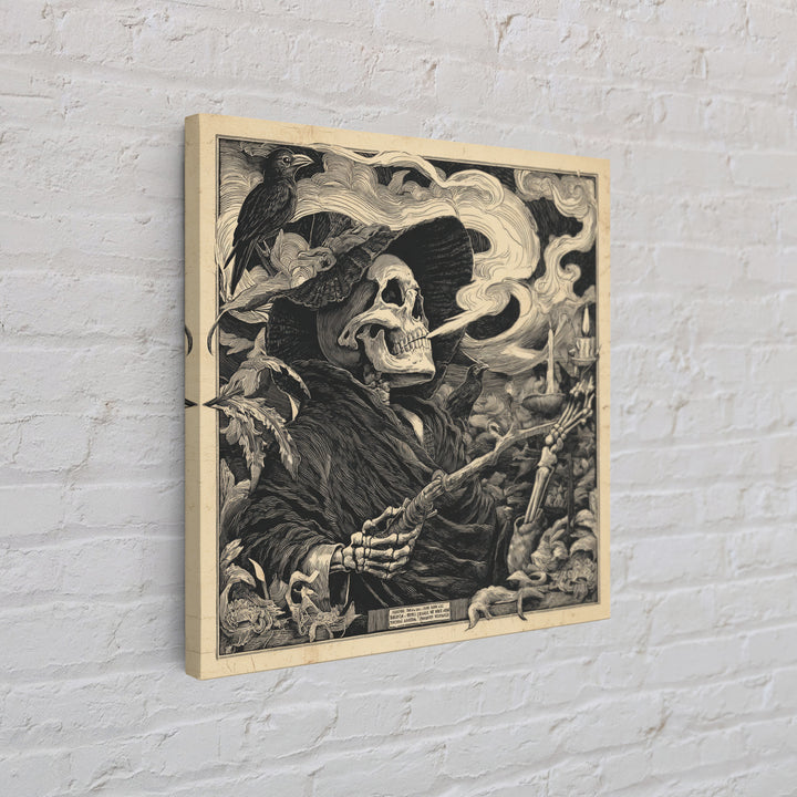 The Talking Skull, Macabre Folk Print Art, Square Wall Art, Gothic Horror Wall Art, Canvas Print, Halloween Wall Art