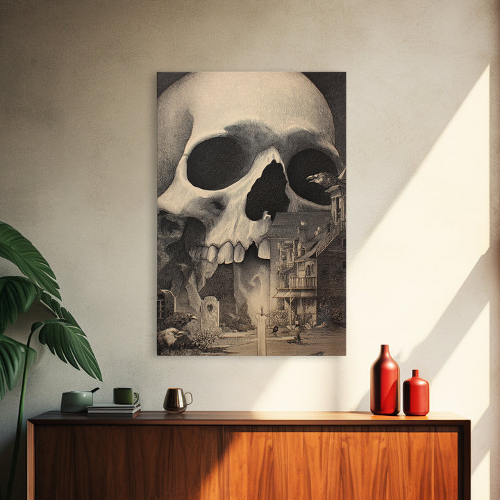 The Talking Skull, Victorian Macabre Art, Vertical Wall Art, Dark Fantasy Wall Art, Framed Canvas Print, Halloween Wall Art