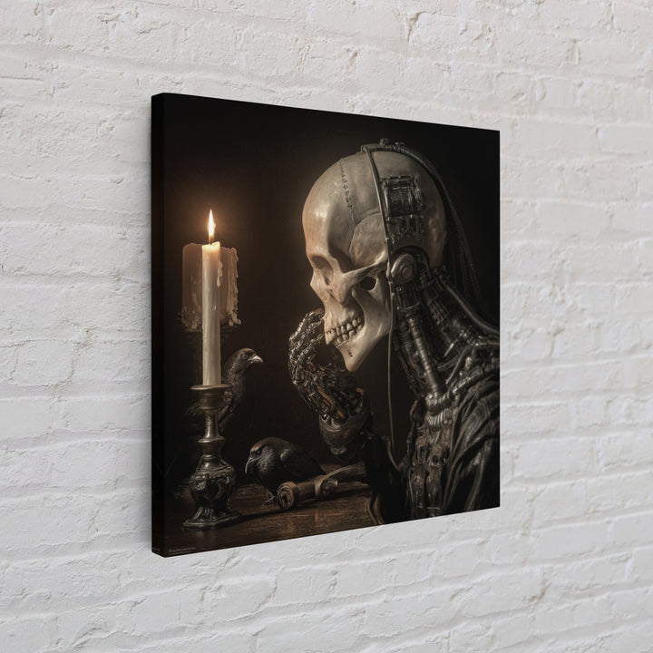 The Talking Skull, Biomechanical Horror Art, Square Wall Art, Macabre Wall Art, Framed Canvas Print, Halloween Wall Art, Statement Wall Art