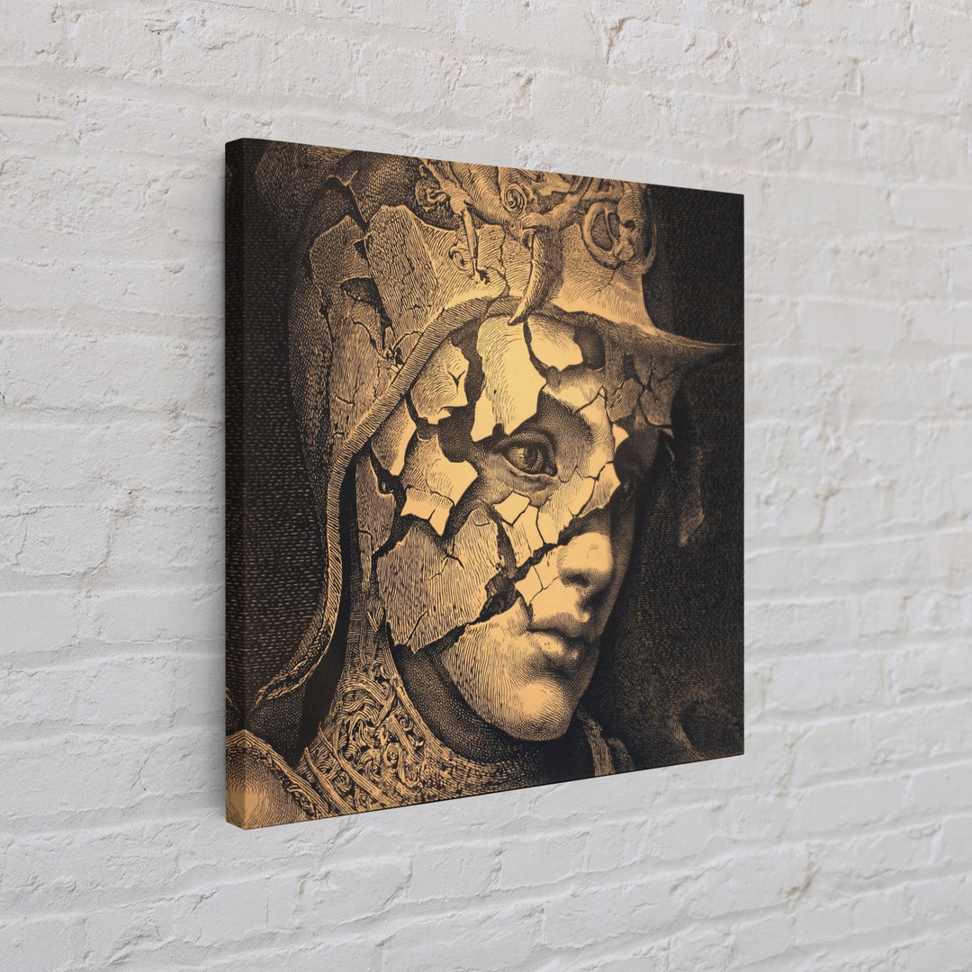 The Cracked Porcelain Mask, Renaissance Engraving Art, Square Wall Art, Dark Halloween Decor, Canvas Print, Halloween Wall Art