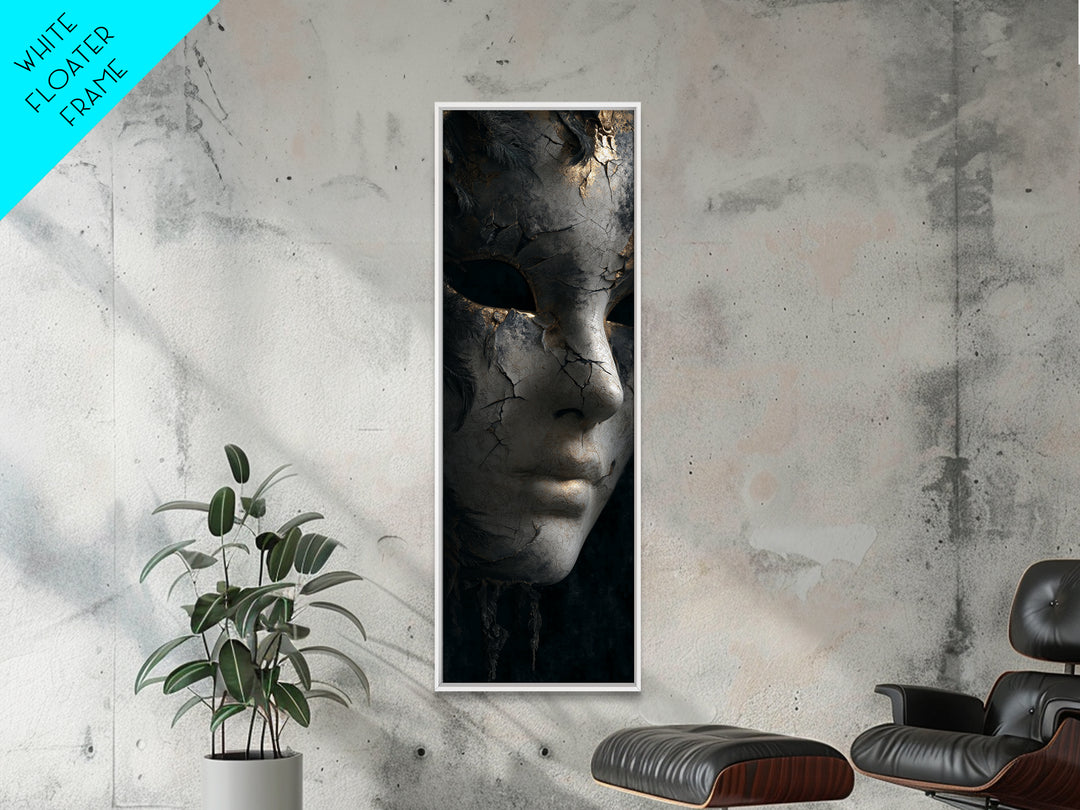 The Cracked Porcelain Mask, Architectural Etching Art, Tall Narrow Wall Art, Macabre Wall Art, Framed Canvas Print