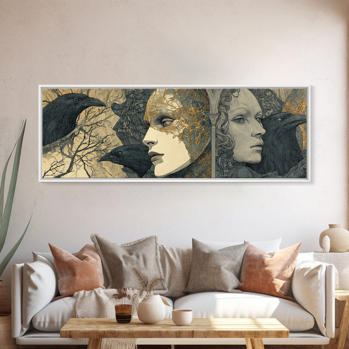 The Cracked Porcelain Mask, Symbolist Death Art, Extra Wide Wall Art, Gothic Horror Wall Art, Framed Canvas Print, Gothic Home Decor