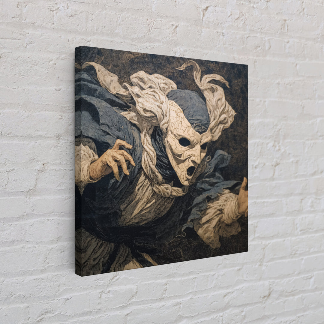 The Cracked Porcelain Mask, Symbolist Etching Art, Square Wall Art, Gothic Horror Wall Art, Framed Canvas Print, Halloween Wall Art
