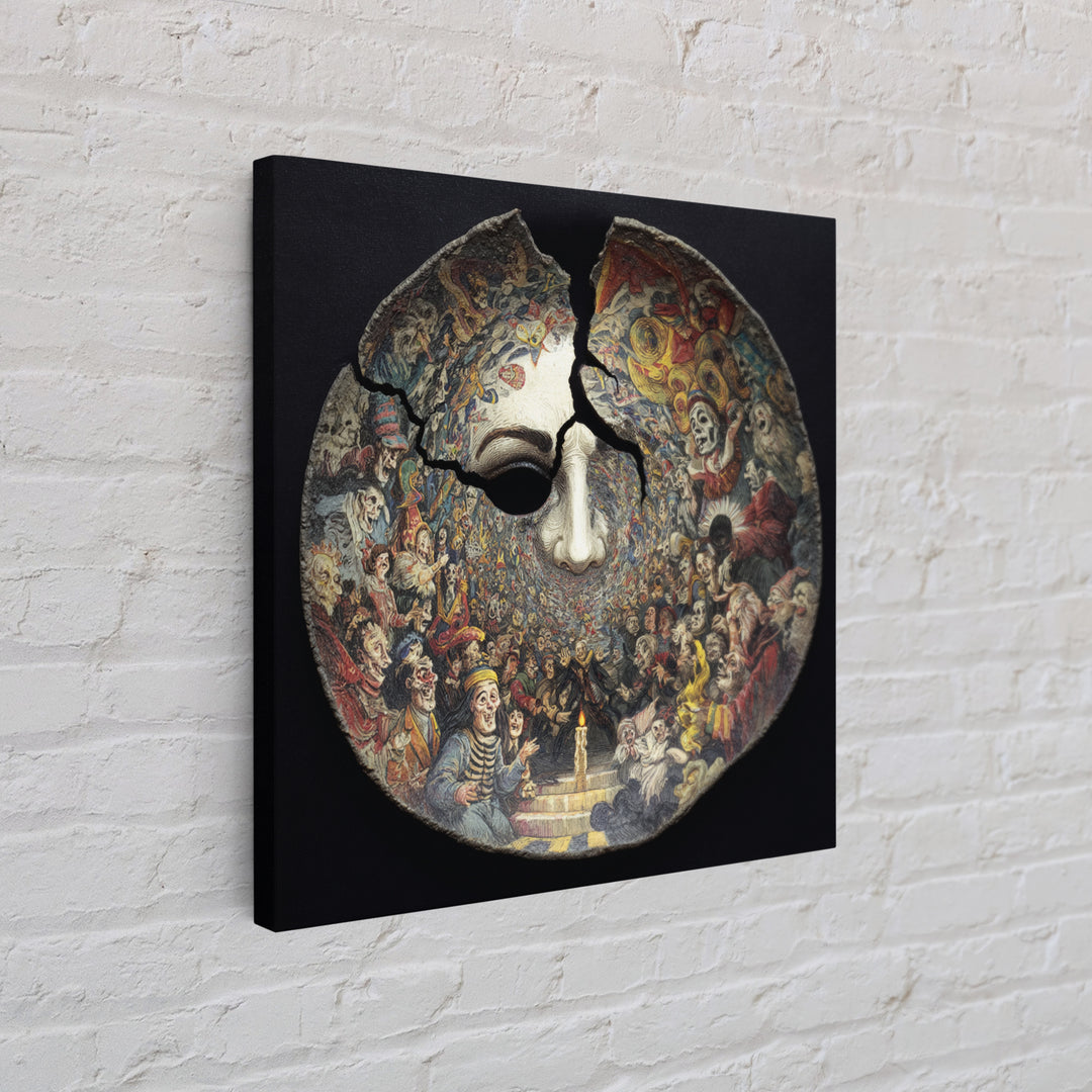 The Cracked Porcelain Mask, Grotesque Carnival Art, Square Wall Art, Dark Fantasy Wall Art, Canvas Print, Halloween Wall Art
