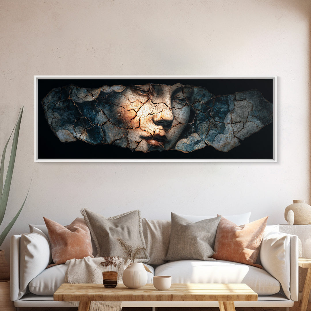 The Cracked Porcelain Mask, Expressionist Gothic Art, Extra Wide Wall Art, Gothic Horror Wall Art, Canvas Print, Halloween Wall Art