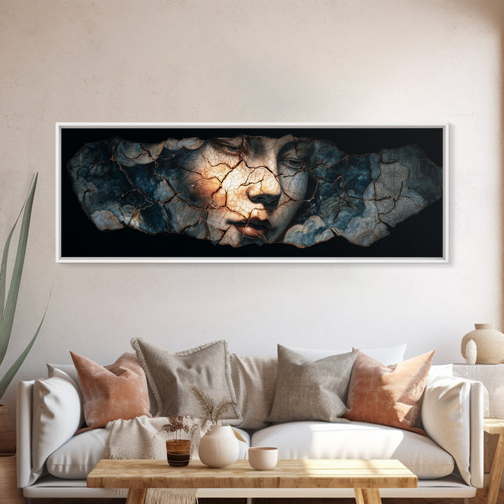 The Cracked Porcelain Mask, Expressionist Gothic Art, Extra Wide Wall Art, Gothic Horror Wall Art, Canvas Print, Halloween Wall Art