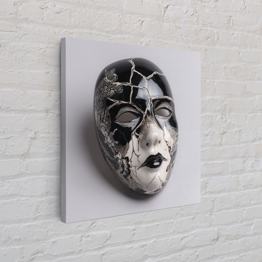 The Cracked Porcelain Mask, Macabre Folk Print Art, Square Wall Art, Gothic Horror Wall Art, Framed Canvas Print