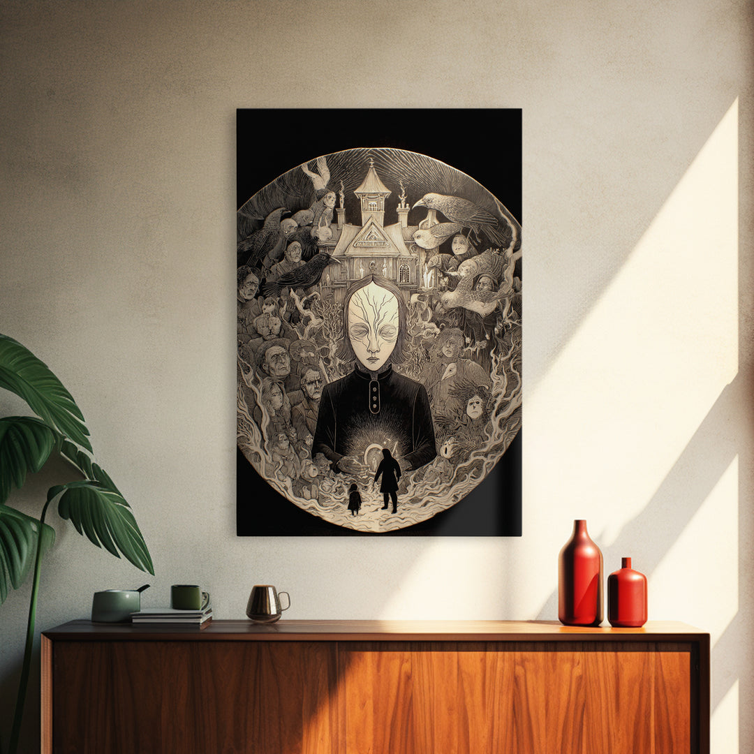 The Cracked Porcelain Mask, Victorian Macabre Art, Vertical Wall Art, Dark Fantasy Wall Art, Framed Canvas Print, Halloween Wall Art