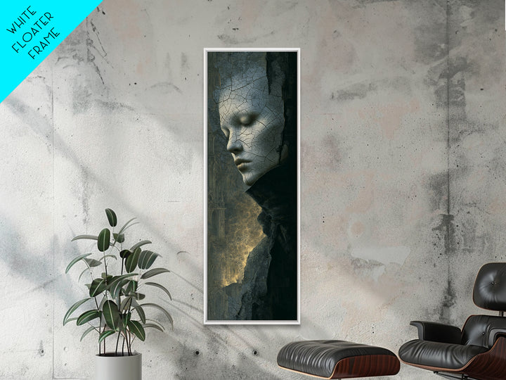 The Cracked Porcelain Mask, Surreal Apocalyptic Art, Tall Narrow Wall Art, Macabre Wall Art, Framed Canvas Print, Halloween Wall Art