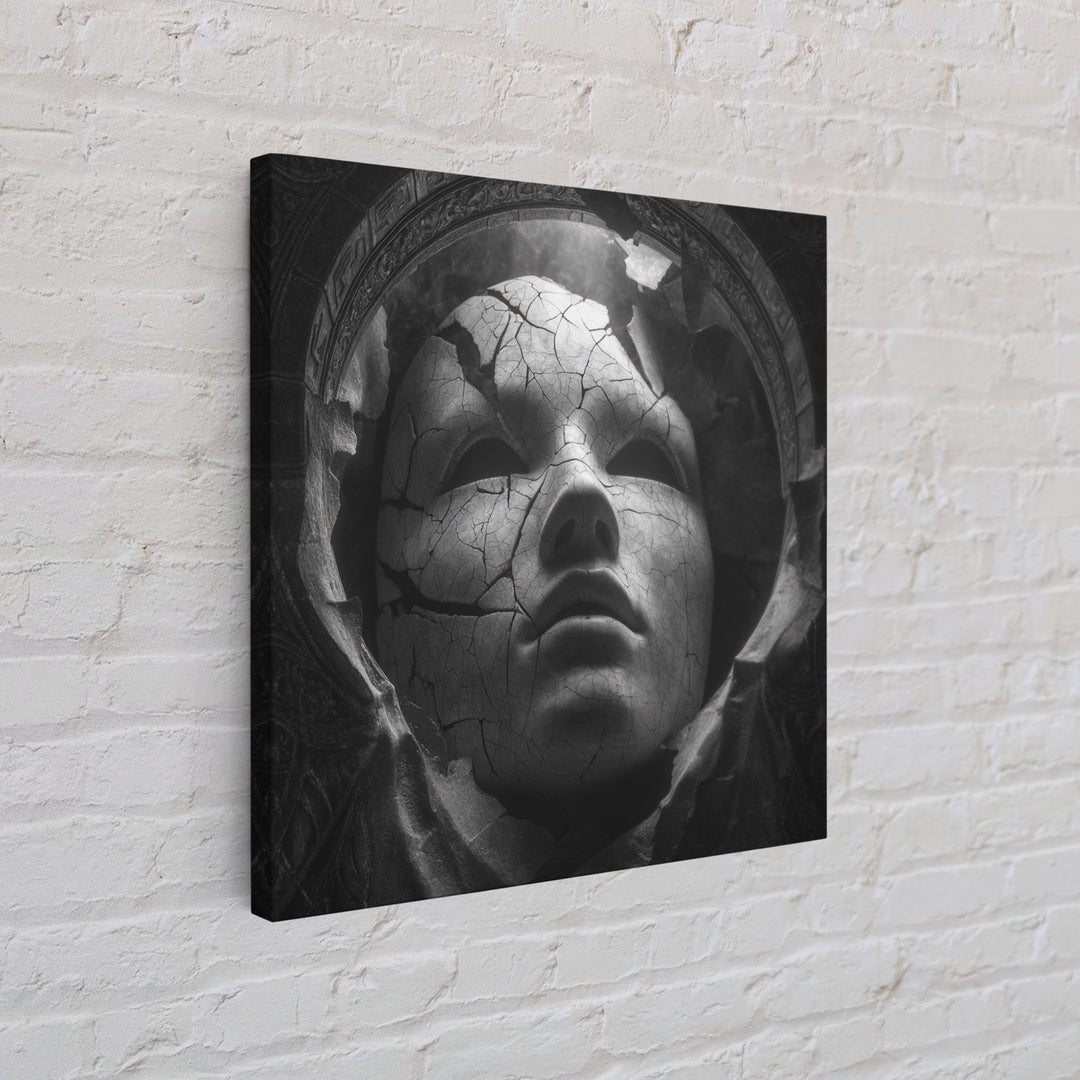 The Cracked Porcelain Mask, Biomechanical Horror Art, Square Wall Art, Dark Fantasy Wall Art, Canvas Print, Halloween Wall Art