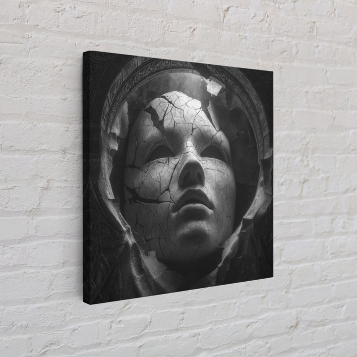 The Cracked Porcelain Mask, Biomechanical Horror Art, Square Wall Art, Dark Fantasy Wall Art, Canvas Print, Halloween Wall Art