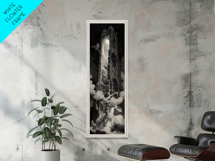 The Haunted Music Box, Gothic Engraving Art, Tall Narrow Wall Art, Macabre Wall Art, Canvas Print, Halloween Wall Art