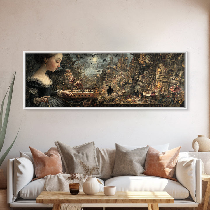 The Haunted Music Box, Medieval Grotesque Art, Extra Wide Wall Art, Gothic Horror Wall Art, Framed Canvas Print, Halloween Wall Art