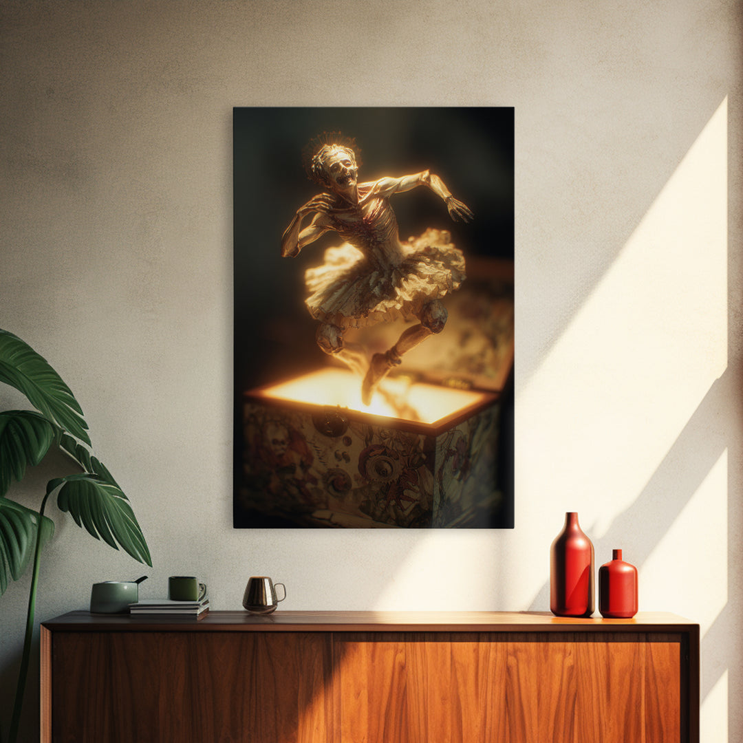 The Haunted Music Box, Dark Renaissance Art, Vertical Wall Art, Dark Fantasy Wall Art, Framed Canvas Print, Halloween Wall Art