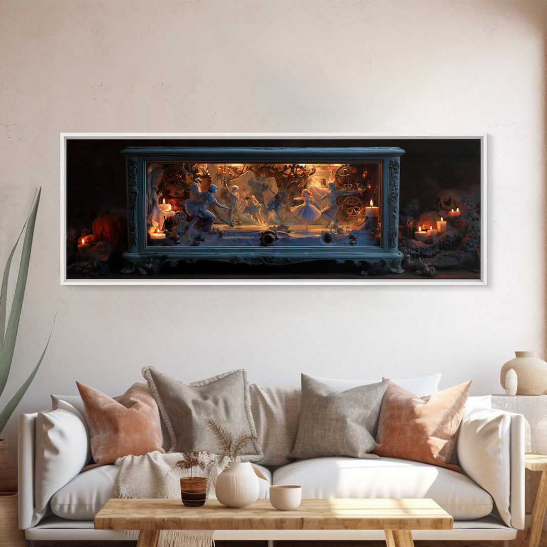 The Haunted Music Box, Visionary Gothic Art, Extra Wide Wall Art, Gothic Horror Wall Art, Canvas Print, Halloween Wall Art
