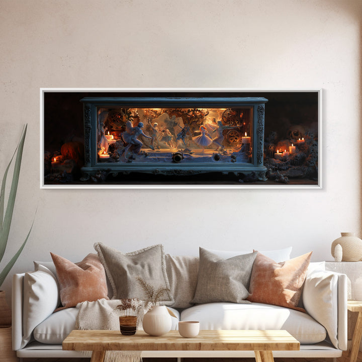 The Haunted Music Box, Visionary Gothic Art, Extra Wide Wall Art, Gothic Horror Wall Art, Canvas Print, Halloween Wall Art
