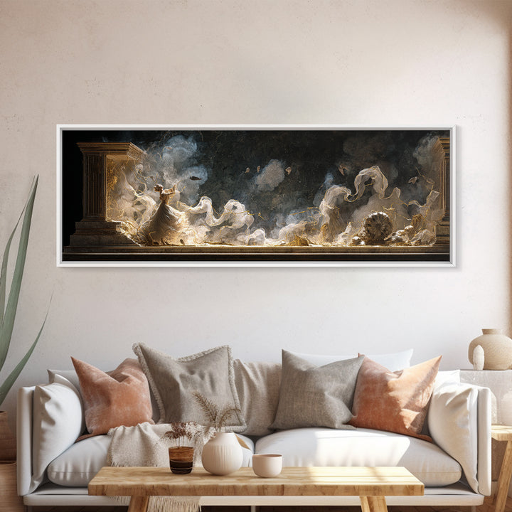 The Haunted Music Box, Apocalyptic Romantic Art, Extra Wide Wall Art, Dark Fantasy Wall Art, Framed Canvas Print, Halloween Wall Art