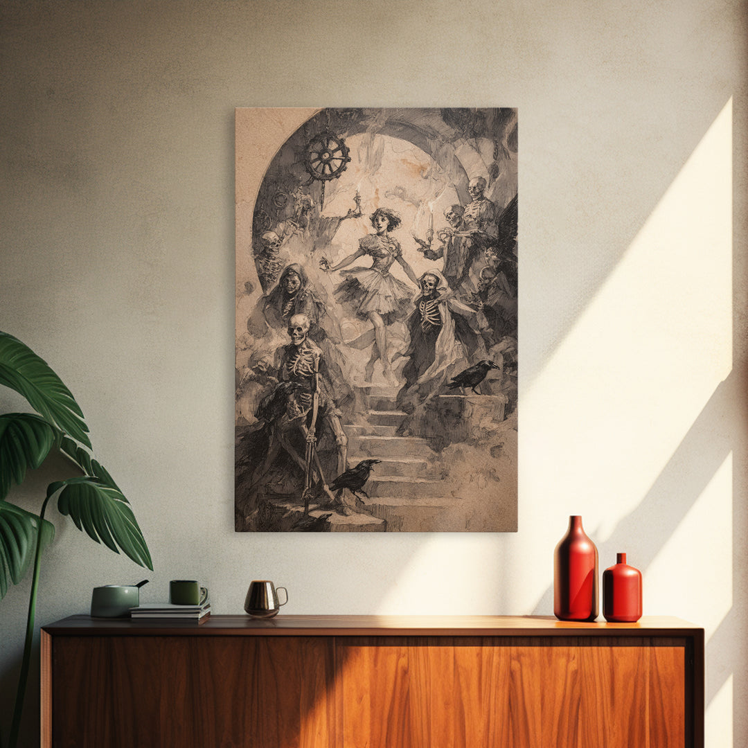 The Haunted Music Box, Decadent Gothic Art, Vertical Wall Art, Dark Halloween Decor, Canvas Print, Halloween Wall Art