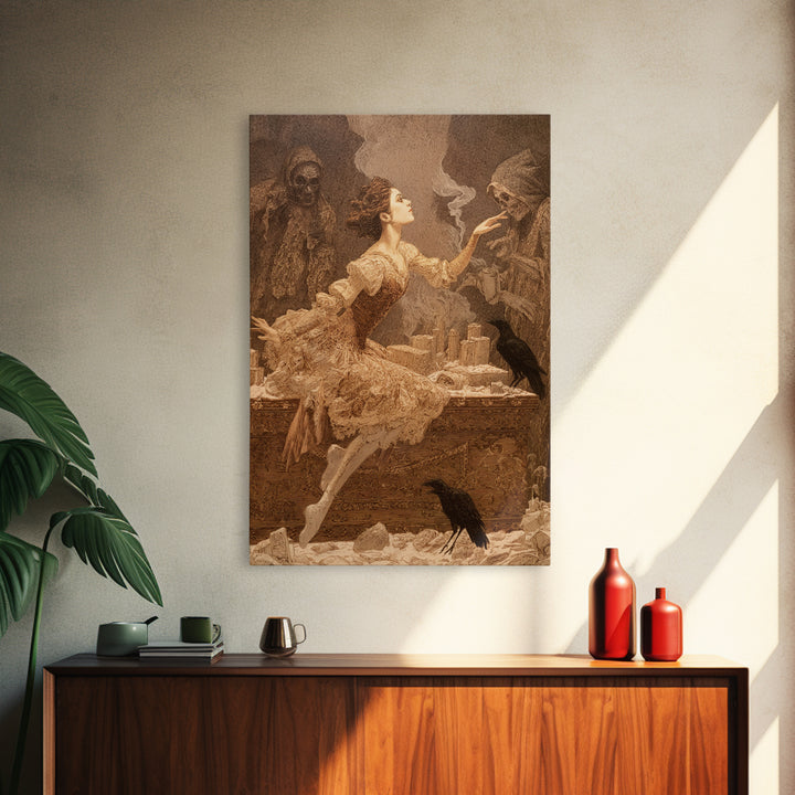 The Haunted Music Box, Symbolist Death Art, Vertical Wall Art, Gothic Horror Wall Art, Framed Canvas Print, Halloween Wall Art