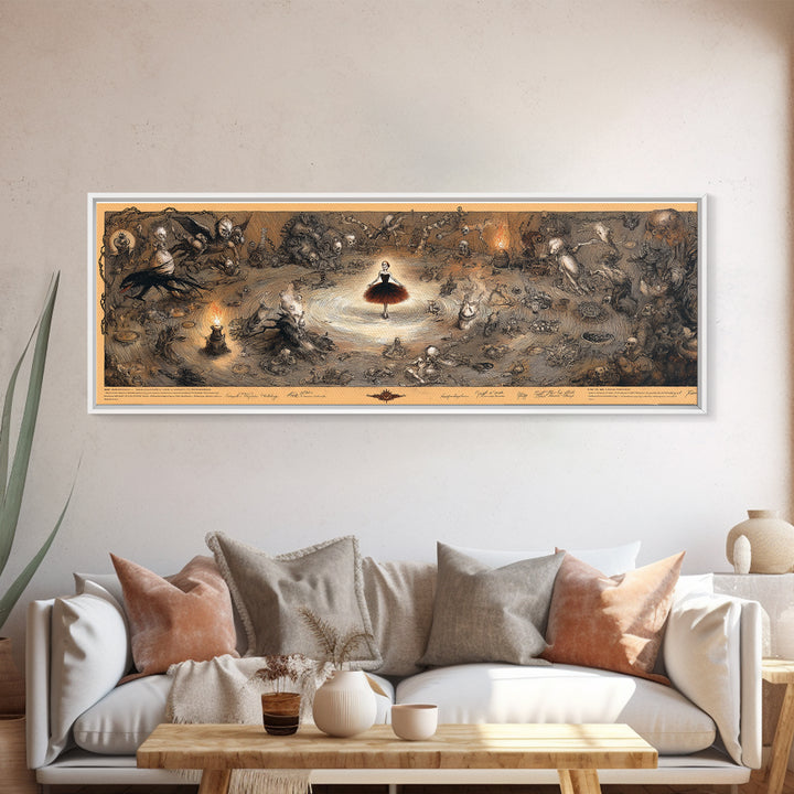 The Haunted Music Box, Expressionist Nightmare Art, Extra Wide Wall Art, Gothic Horror Wall Art, Framed Canvas Print, Halloween Wall Art