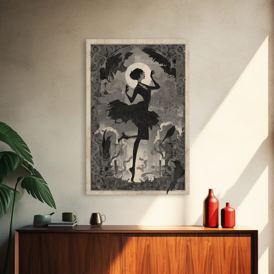 The Haunted Music Box, Decadent Line Art, Vertical Wall Art, Dark Halloween Decor, Canvas Print, Halloween Wall Art