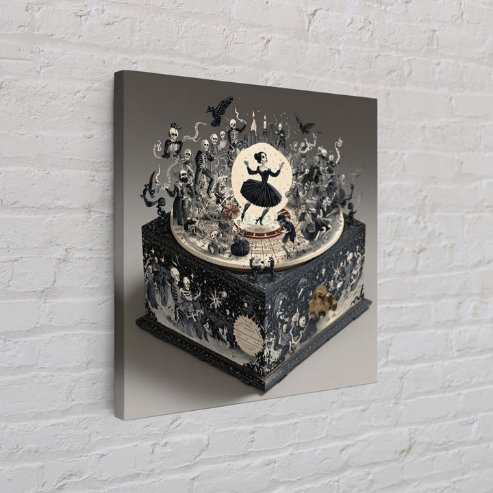 The Haunted Music Box, Macabre Folk Print Art, Square Wall Art, Dark Fantasy Wall Art, Framed Canvas Print, Halloween Wall Art