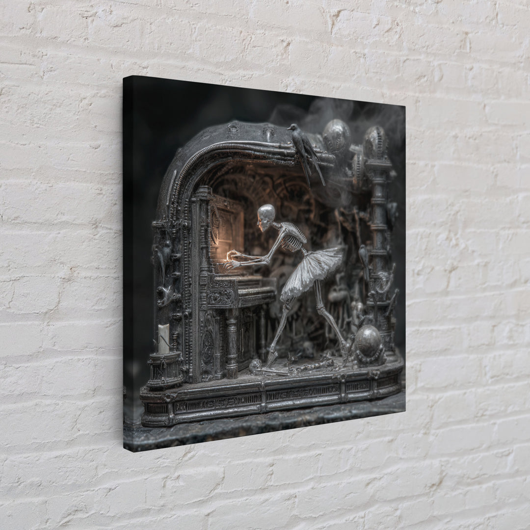 The Haunted Music Box, Biomechanical Horror Art, Square Wall Art, Dark Fantasy Wall Art, Framed Canvas Print, Halloween Wall Art