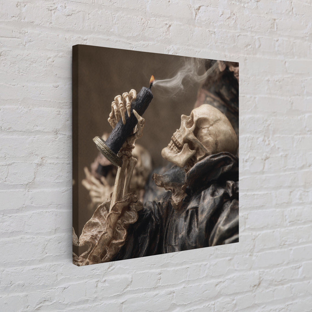 The Skeletal Hand Candleholder, Danse Macabre Art, Square Wall Art, Dark Halloween Decor, Canvas Print, Horror Wall Art