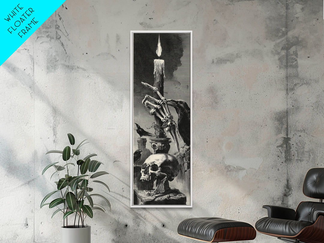 The Skeletal Hand Candleholder, Architectural Etching Art, Tall Narrow Wall Art, Dark Fantasy Wall Art, Canvas Print