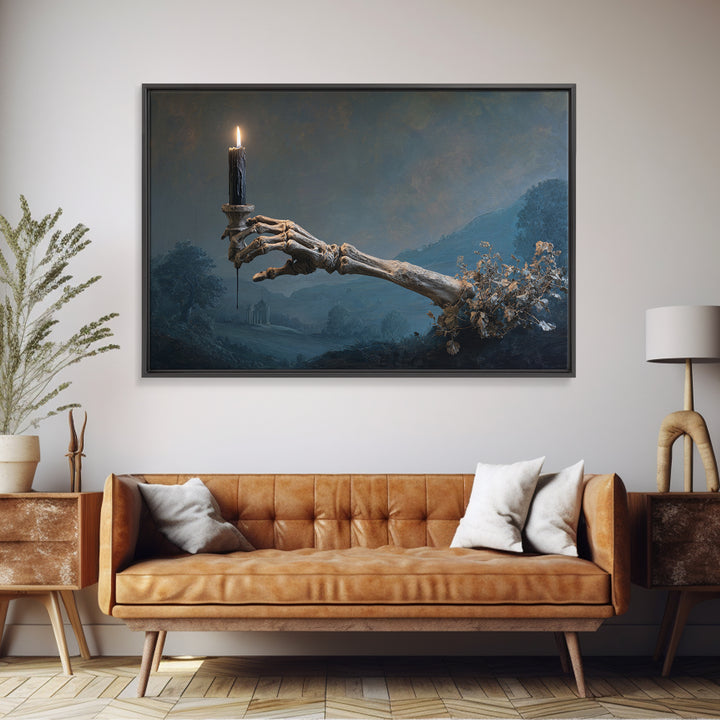 The Skeletal Hand Candleholder, Romantic Gothic Landscape, Landscape Wall Art, Dark Fantasy Wall Art, Canvas Print