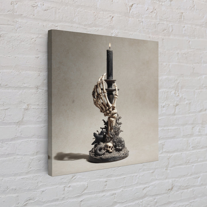 The Skeletal Hand Candleholder, Symbolist Dream Art, Square Wall Art, Dark Fantasy Wall Art, Framed Canvas Print, Halloween Wall Art