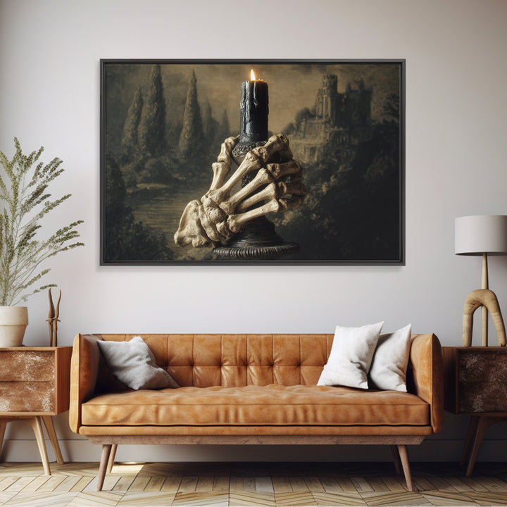 The Skeletal Hand Candleholder, Symbolist Gothic Landscape, Landscape Wall Art, Gothic Horror Wall Art, Framed Canvas Print