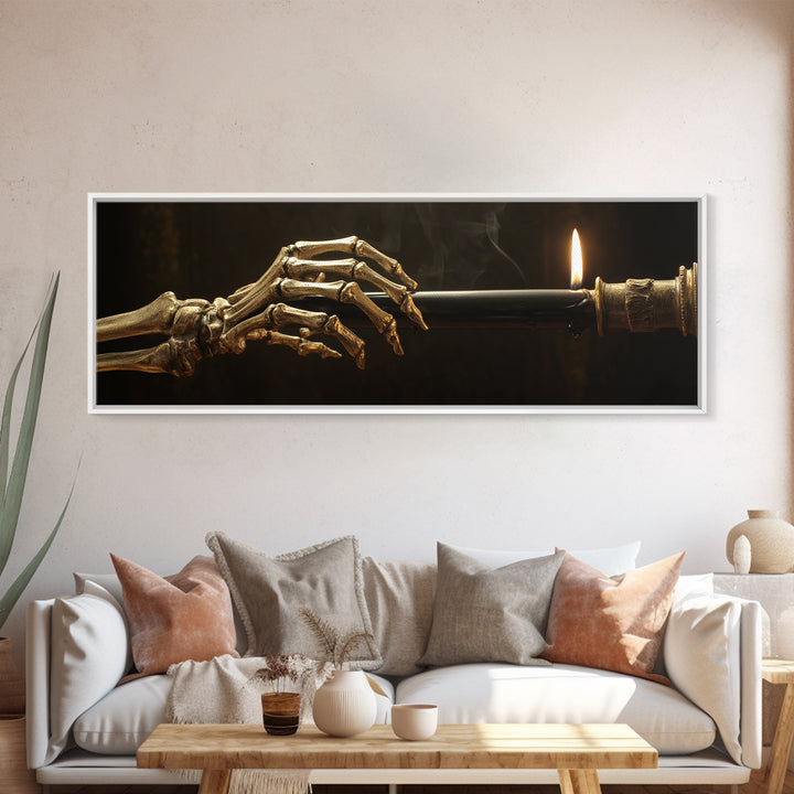 The Skeletal Hand Candleholder, Ornate Symbolist Art, Extra Wide Wall Art, Dark Halloween Decor, Canvas Print, Halloween Wall Art