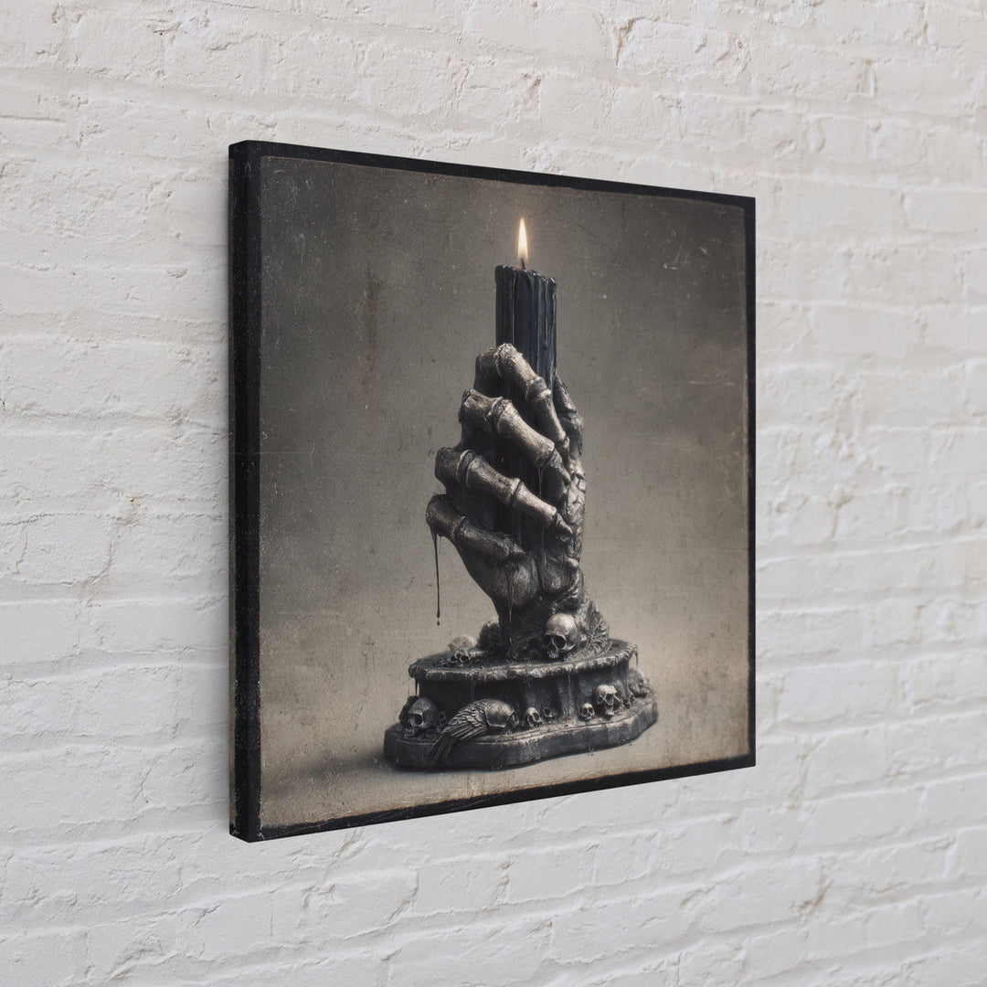 The Skeletal Hand Candleholder, Dark Symbolist Art, Square Wall Art, Macabre Wall Art, Canvas Print, Halloween Wall Art