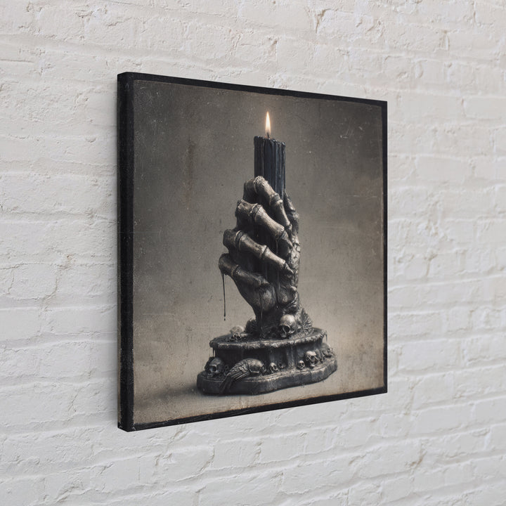 The Skeletal Hand Candleholder, Dark Symbolist Art, Square Wall Art, Macabre Wall Art, Canvas Print, Halloween Wall Art