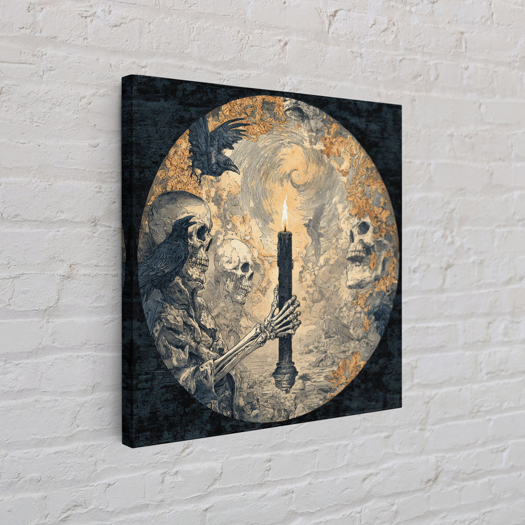 The Skeletal Hand Candleholder, Symbolist Etching Art, Square Wall Art, Gothic Horror Wall Art, Canvas Print, Halloween Wall Art